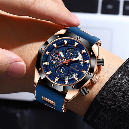 POEDAGAR 913 Fashion Luminous Hands Male Wristwatches Luxury Small Three Dial Sport Chronograph Calendar Silicone Strap Watches