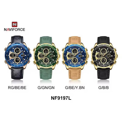 NAVIFORCE 9197 Quartz Watches Mens Luxury Sport Chronograph Waterproof Quartz Big Dial Clock Digital Wristwatches Men Watch