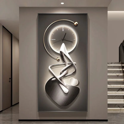 90X180 New Large Aluminum Alloy Crystal Wall Decor Clock Gallery Hanging Living Room Home Art Light Luxury Painting Dropshipping