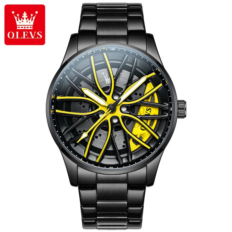 OLEVS Wheel Men's Luxury Watch Waterproof Rotary Sport Car Rim Man Wrist Watch High Quality Best Selling Quartz Men's Watches