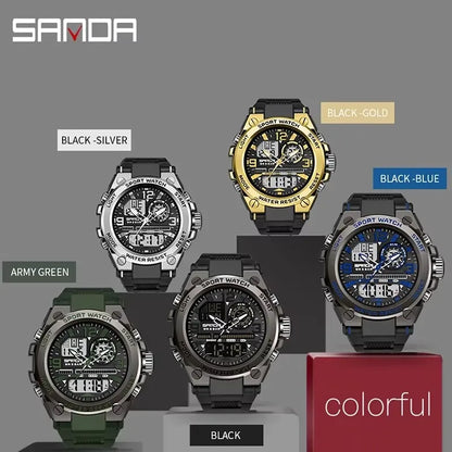 SANDA 6024 2025 Top Brand Men's Watches 5ATM Waterproof Sport Digital Wristwatch Quartz Watch for Men Clock Relogio Masculino