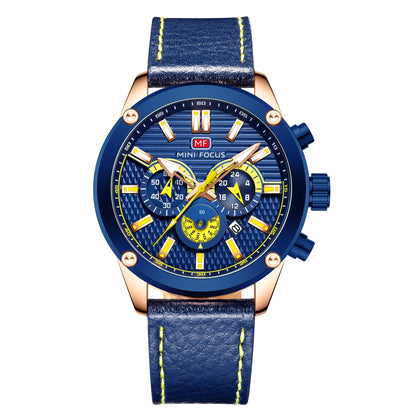 High End MINI FOCUS MF0288G Luxury Wrist Watches Leather Strap Waterproof Calendar Men Casual Quartz Watch Reloj Hombre