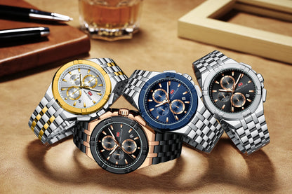 Montre Homme MINI FOCUS MF0471G Luxury Wristwatch Men Stainless Steel Band Chronograph Waterproof Quartz Watches