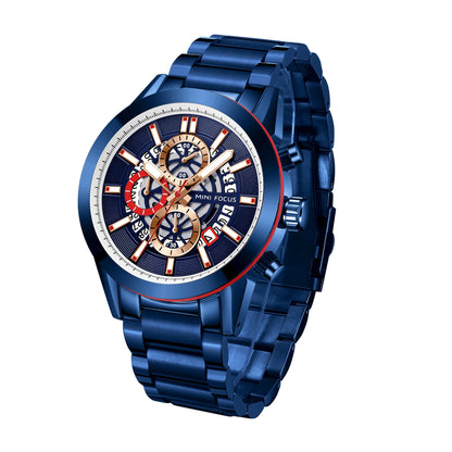 Montre Homme MINI FOCUS MF0285G Luxury Quartz Watch Sports Waterproof Calendar Silver Stainless Steel Band Men Wrist Watches