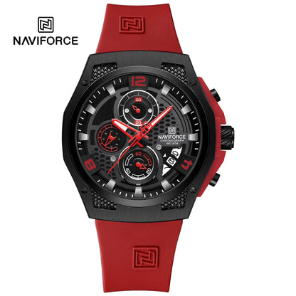 NAVIFORCE Men Sport Watch Fashion Chronograph Silicone Strap Waterproof Calendar Mens Luxury Black Gold Quartz Watches 8051