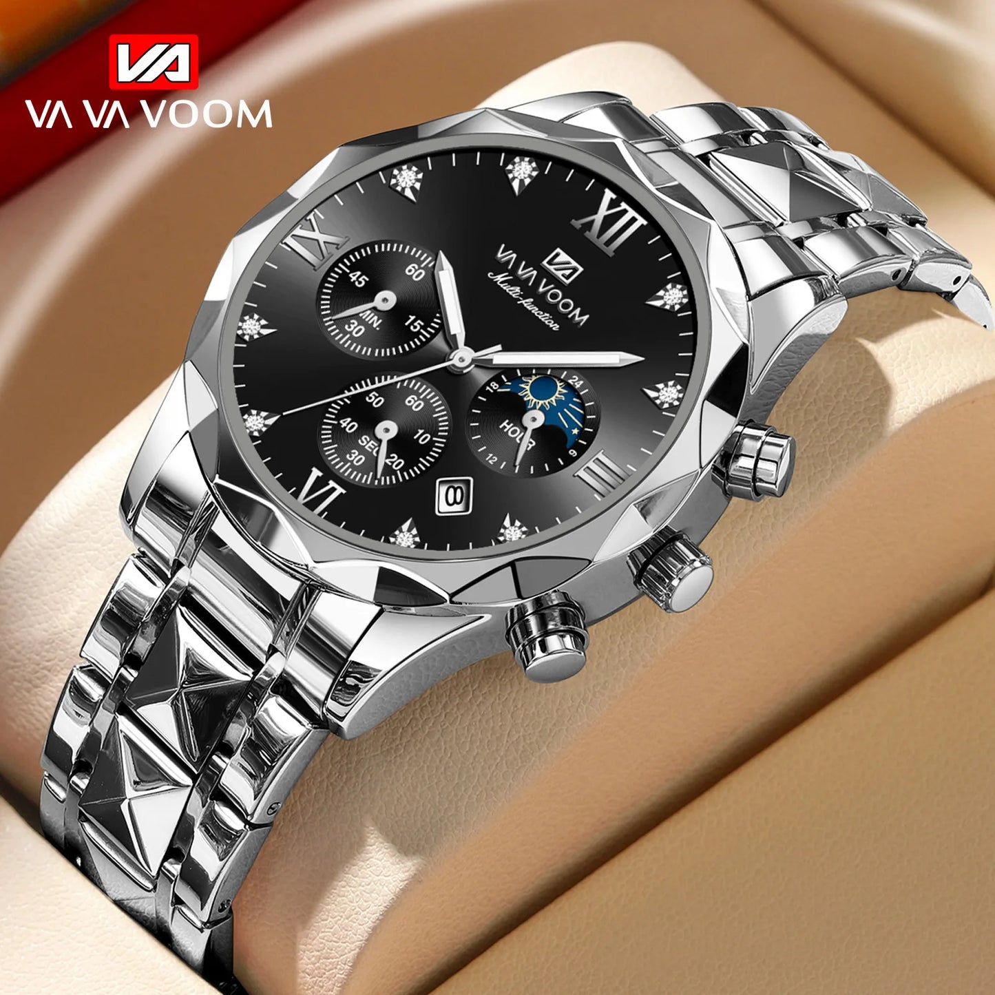 Hannah Martin Vava Voom 2741 Fashion Men's Watches Brand Waterproof Stainless Steel Business High End Date Quartz Watch for Men
