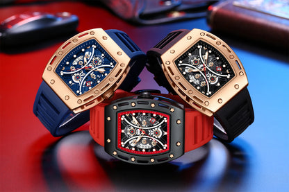 MINI FOCUS MF0420G Men Fashion Barrel Shaped Sports Watch Silicone Strap Waterproof With Luminous Hands Quartz Watches Reloj