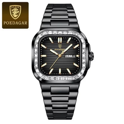 POEDAGAR Men Watch 975 Waterproof Luminous Date Sport Man Wristwatch Silver Blue Stainless Steel Diamond Quartz Men's Watches