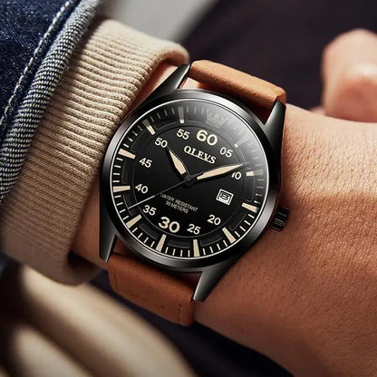 OLEVS 9962 Top Quartz Watch Men Genuine Leather Strap Waterproof Luminous Calendar Men's Watches Casual Sports Man Wristwatch