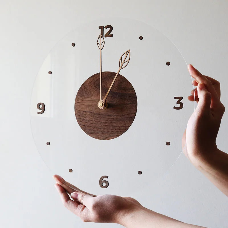 Quartz clock creative Nordic clock simple solid wood acrylic glass clock wall clock living room home wall clock decorative clock