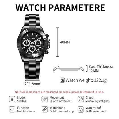 Sinobi Branded Watches for Men Quartz Wristwatch with Calendar Function