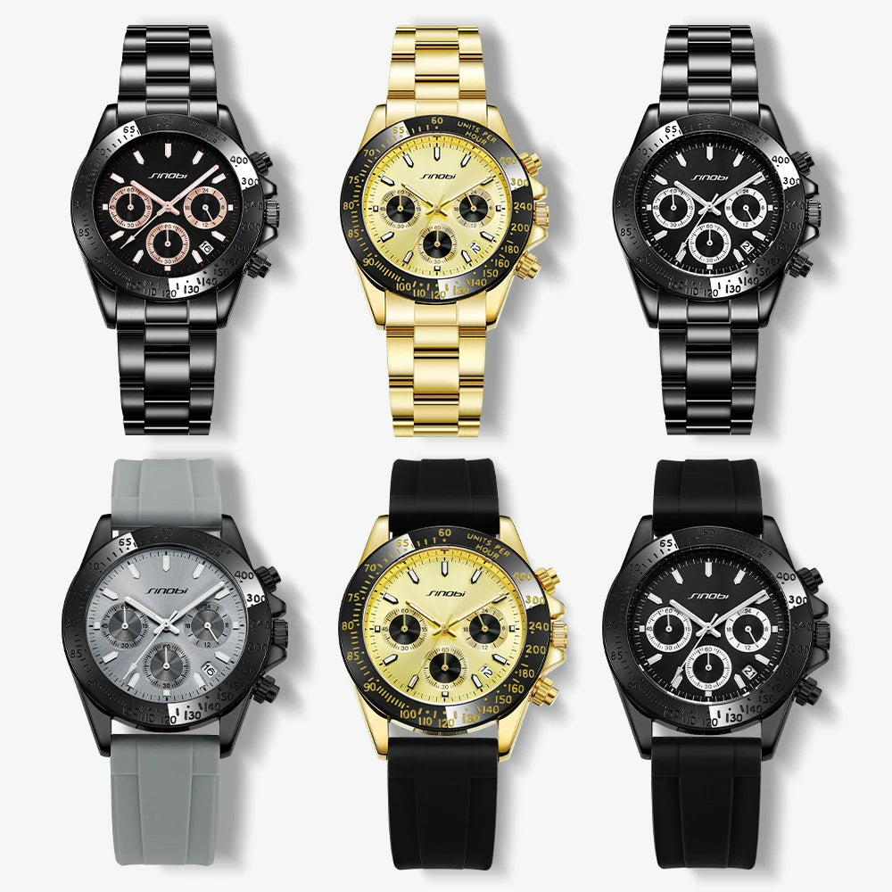 Sinobi Branded Watches for Men Quartz Wristwatch with Calendar Function