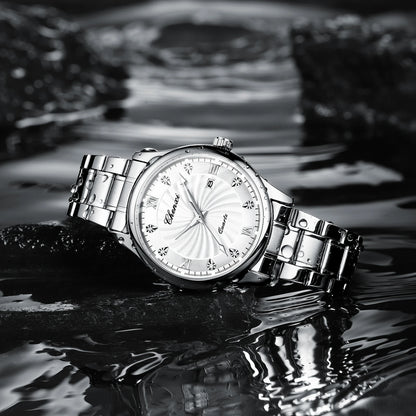 CHENXI 012 Diamond Watch for Men Stainless Steel Strap Man Sport Quartz Watches Fashion Silver White Bracelet Mens Wristwatches