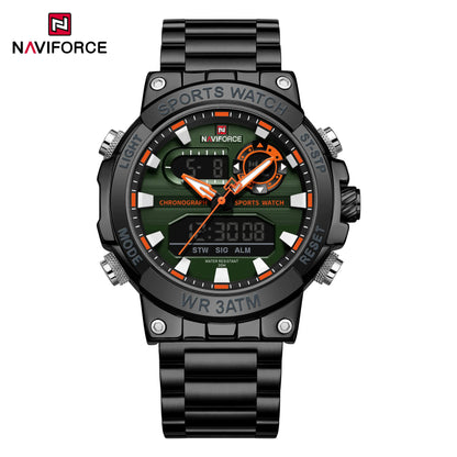 NAVIFROCE 9237 Stainless Steel Watch for Men Multi-funciton Double Display Chronograph Silver Blue Quartz Watches Waterproof