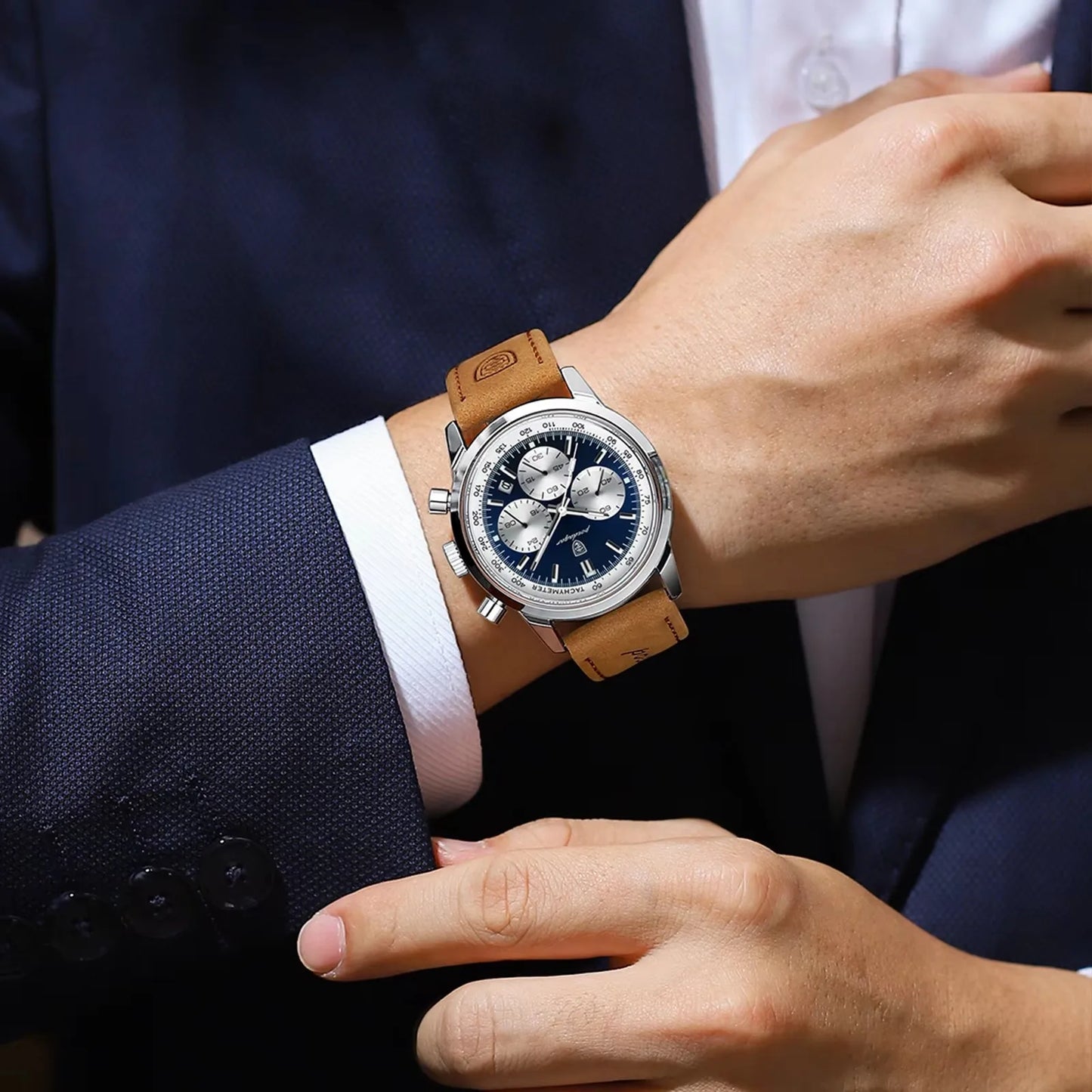 POEDAGAR 921 New Luxury Man Watch High Quality Waterproof Chronograph Luminous Men's Leather Quartz Watches Casual Clock