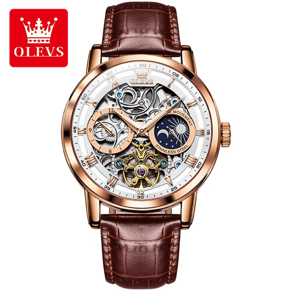 OLEVS 6670 Luxury Brand Men Style Fashion Skeleton Mechanical Men's Watch Genuine Leather Belt Automatic Oem Automatic Watches