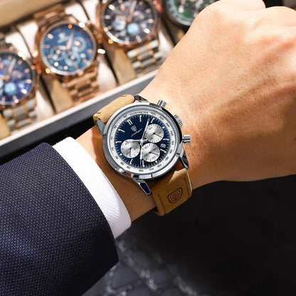POEDAGAR 921 New Luxury Man Watch High Quality Waterproof Chronograph Luminous Men's Leather Quartz Watches Casual Clock