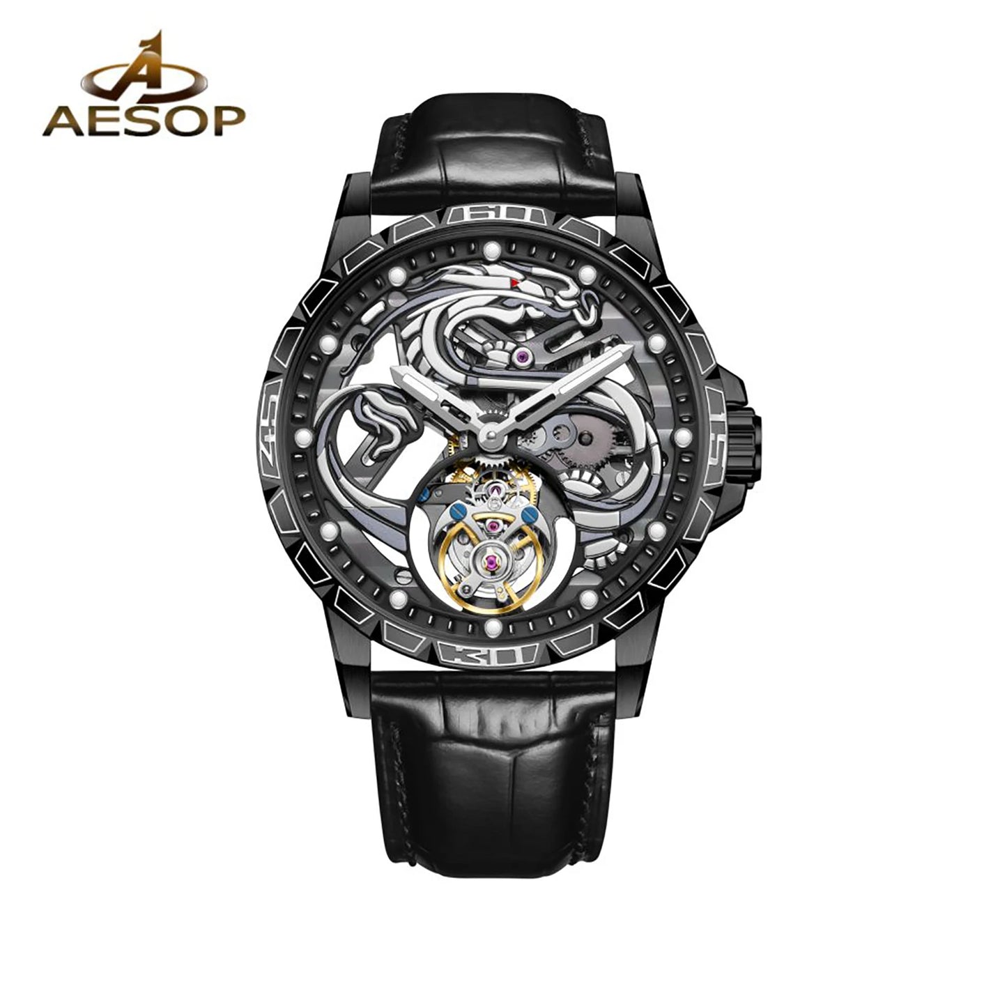 China Zodiac Dragon Flying Tourbillon Movement Manual-winding Watch Waterproof Men's Tourbillon Skeleton Mechanical Watches