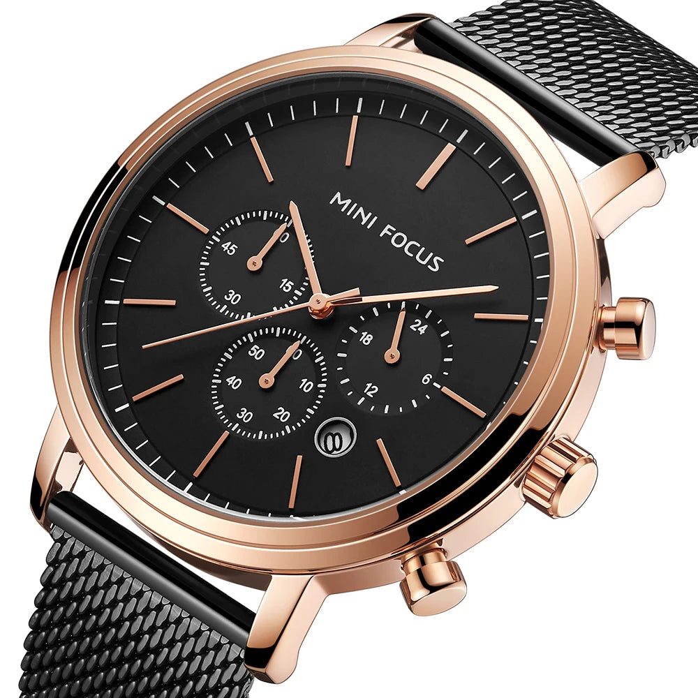 Reloj Hombre Mini Focus MF0297G Stylish Quartz Watches Luxury Personalized Silver Mesh Stainless Steel Band Men Wrist Watch
