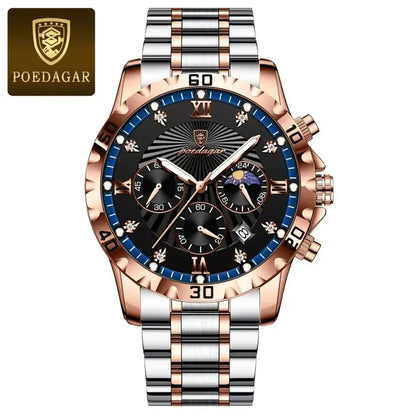 POEDAGAR Luxury Watch for Men 965 Waterproof Luminous Chronograph Date Man Wrist Watch Stainless Steel Quartz Men's Watches