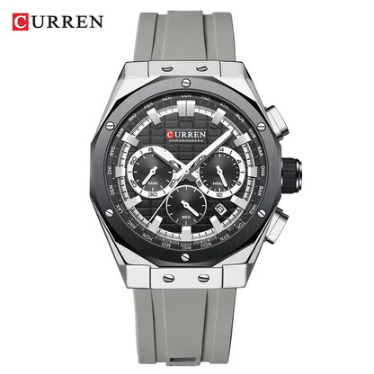 CURREN 8464 Watch for Men 2024 New Multifunctiton Chronograph Men Fashion Blue Silicone Strap Waterproof Calendar Quartz Watches