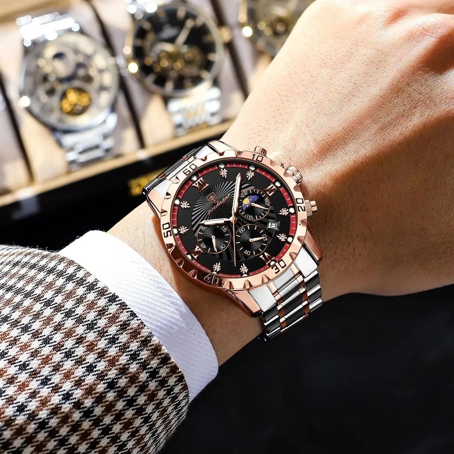 POEDAGAR Luxury Watch for Men 965 Waterproof Luminous Chronograph Date Man Wrist Watch Stainless Steel Quartz Men's Watches