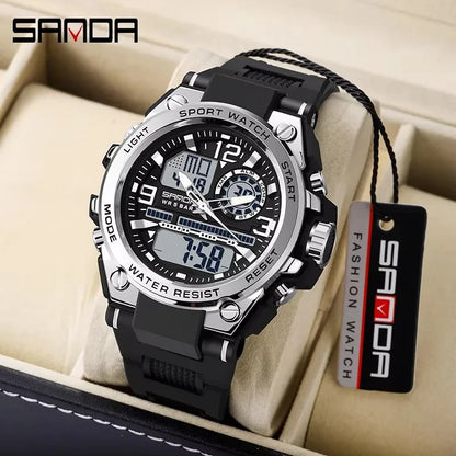 SANDA 6024 2025 Top Brand Men's Watches 5ATM Waterproof Sport Digital Wristwatch Quartz Watch for Men Clock Relogio Masculino