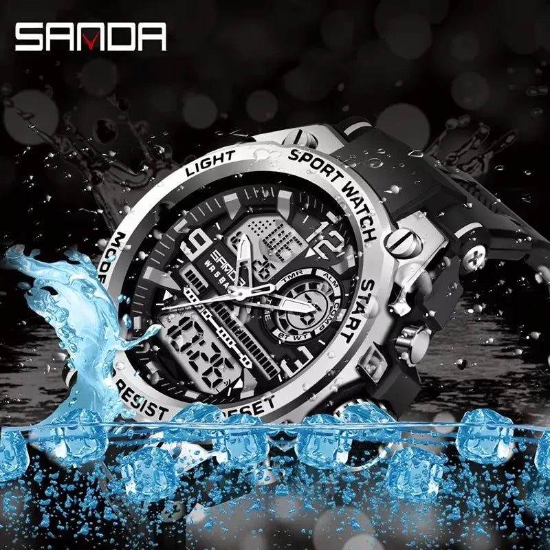 SANDA 6024 2025 Top Brand Men's Watches 5ATM Waterproof Sport Digital Wristwatch Quartz Watch for Men Clock Relogio Masculino