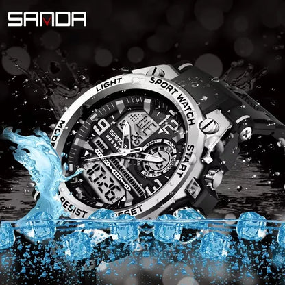 SANDA 6024 2025 Top Brand Men's Watches 5ATM Waterproof Sport Digital Wristwatch Quartz Watch for Men Clock Relogio Masculino