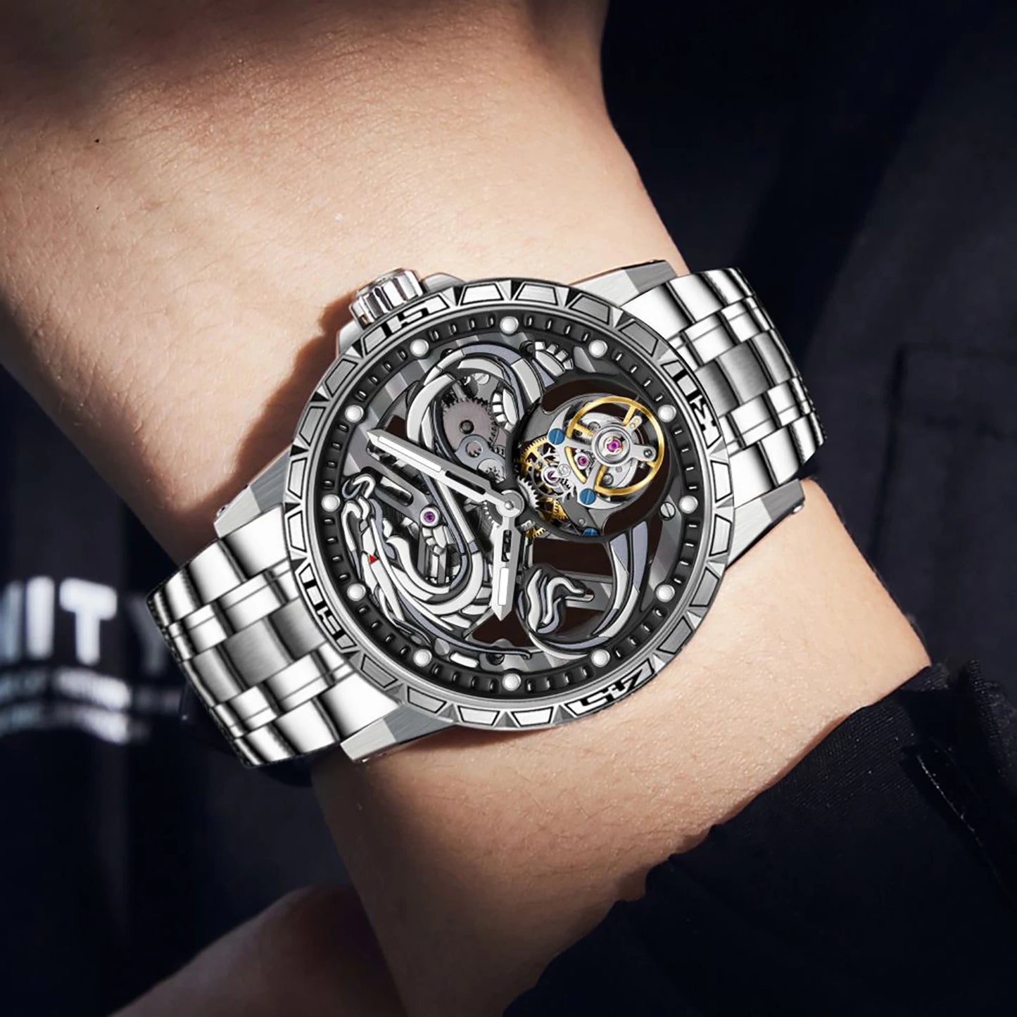 China Zodiac Dragon Flying Tourbillon Movement Manual-winding Watch Waterproof Men's Tourbillon Skeleton Mechanical Watches