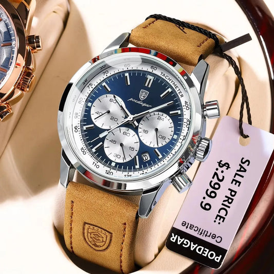 POEDAGAR 921 New Luxury Man Watch High Quality Waterproof Chronograph Luminous Men's Leather Quartz Watches Casual Clock
