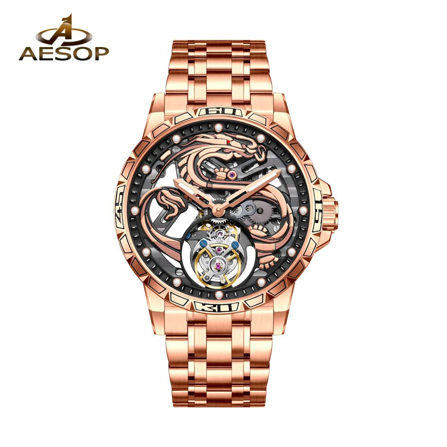 China Zodiac Dragon Flying Tourbillon Movement Manual-winding Watch Waterproof Men's Tourbillon Skeleton Mechanical Watches