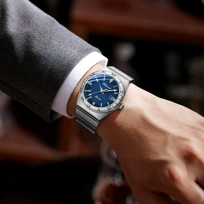 CHENXI 6402 Silver Blue Watch for Men New Mens Wristwatch 40mm Stainless Steel Quartz Watches Business Casual Bracelet Man Gift