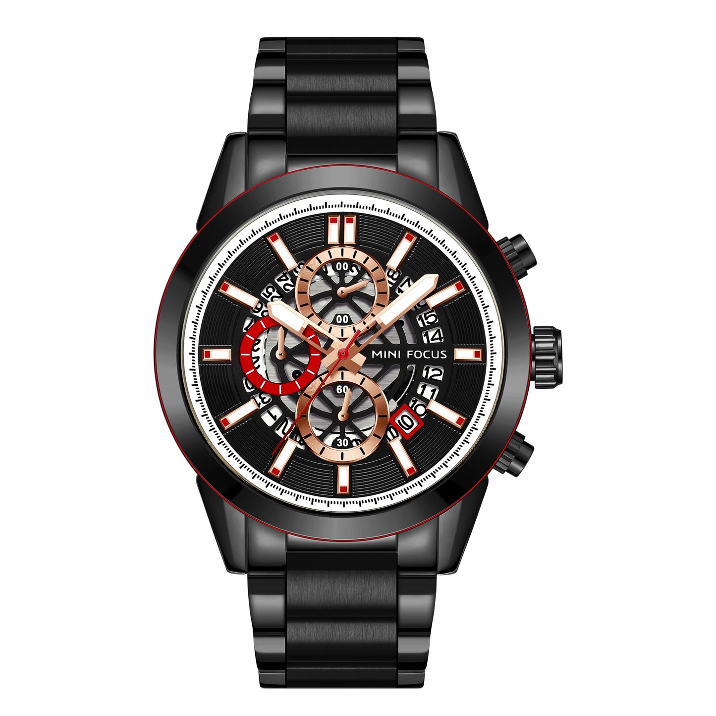 Montre Homme MINI FOCUS MF0285G Luxury Quartz Watch Sports Waterproof Calendar Silver Stainless Steel Band Men Wrist Watches