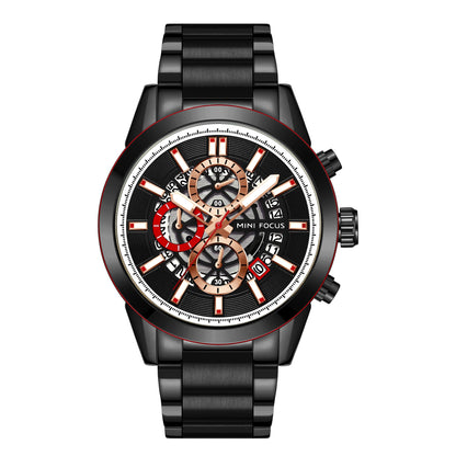 Montre Homme MINI FOCUS MF0285G Luxury Quartz Watch Sports Waterproof Calendar Silver Stainless Steel Band Men Wrist Watches