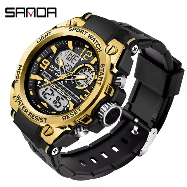 SANDA 6024 2025 Top Brand Men's Watches 5ATM Waterproof Sport Digital Wristwatch Quartz Watch for Men Clock Relogio Masculino