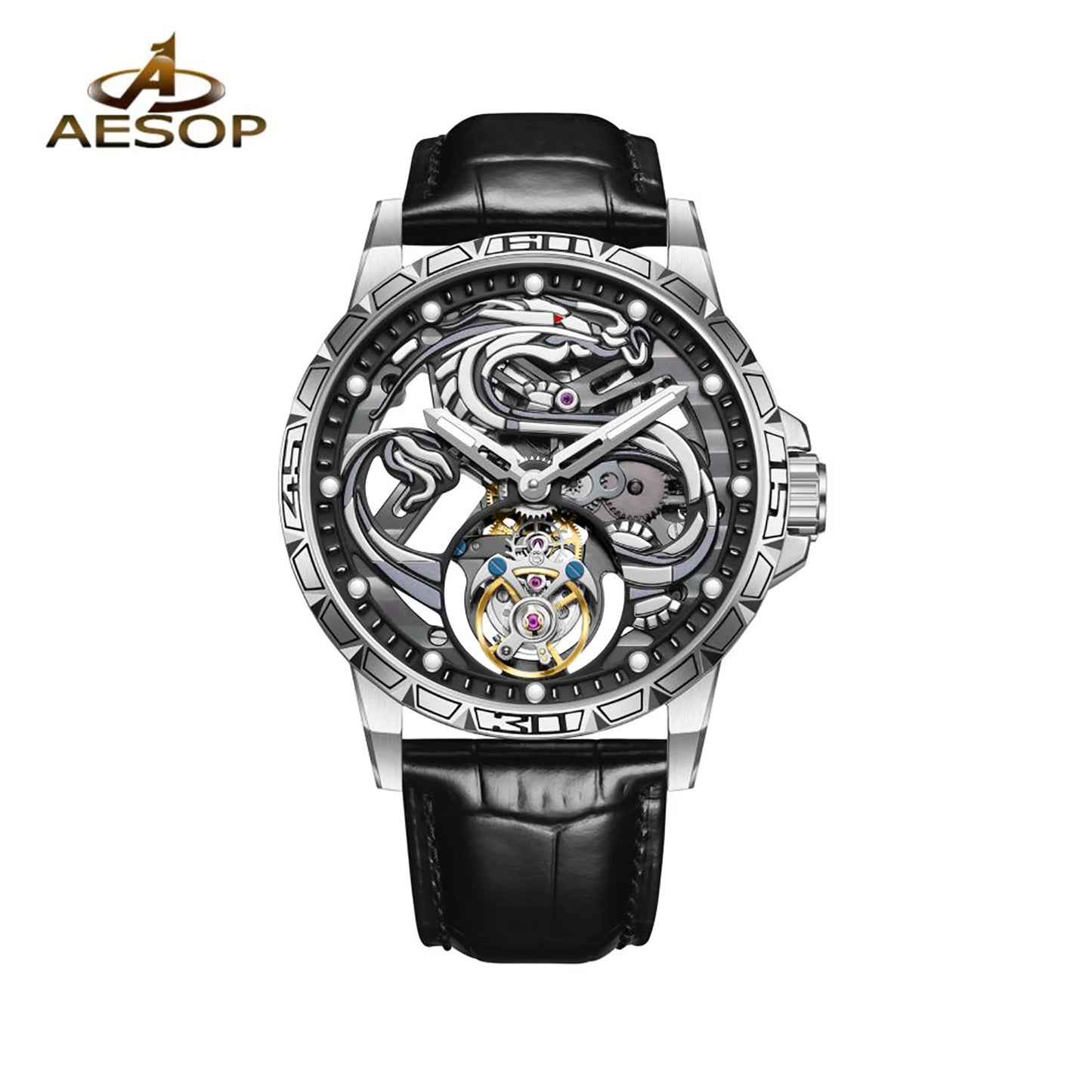 China Zodiac Dragon Flying Tourbillon Movement Manual-winding Watch Waterproof Men's Tourbillon Skeleton Mechanical Watches