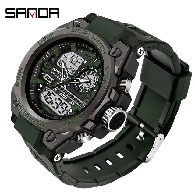 SANDA 6024 2025 Top Brand Men's Watches 5ATM Waterproof Sport Digital Wristwatch Quartz Watch for Men Clock Relogio Masculino