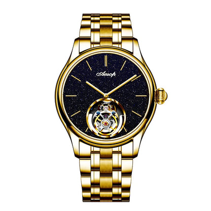 AESOP Starry Sky Tourbillon Watch for Men Fashion Stainless Steel Waterproof Men's Mechanical Watches with Steel Strip