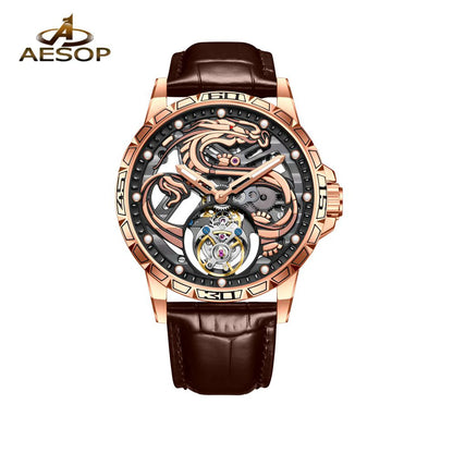 China Zodiac Dragon Flying Tourbillon Movement Manual-winding Watch Waterproof Men's Tourbillon Skeleton Mechanical Watches