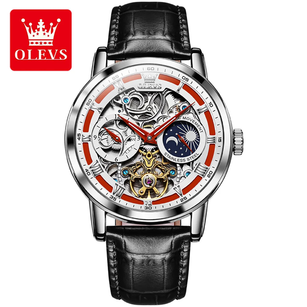 OLEVS 6670 Luxury Brand Men Style Fashion Skeleton Mechanical Men's Watch Genuine Leather Belt Automatic Oem Automatic Watches