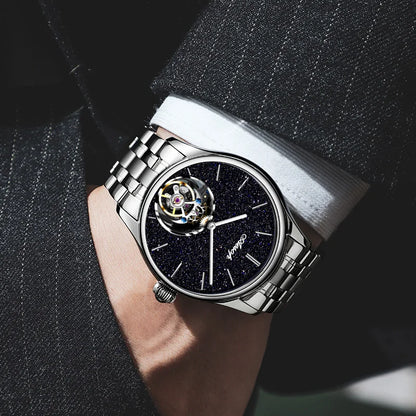 AESOP Starry Sky Tourbillon Watch for Men Fashion Stainless Steel Waterproof Men's Mechanical Watches with Steel Strip