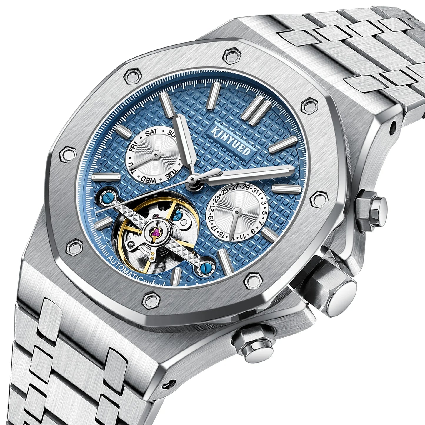 Custom Logo  J121 Business Stainless Steel Strap Watches Male Fashion Tourbillon Hollow Out Automatic Mechanical