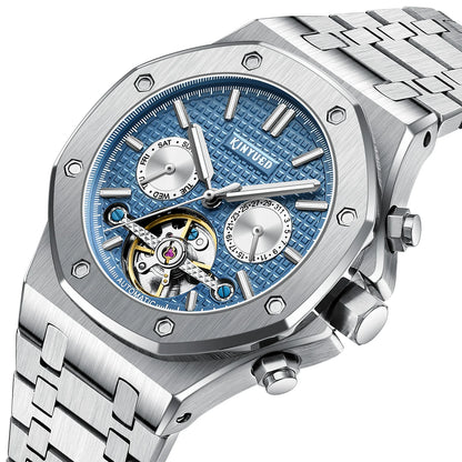 Custom Logo  J121 Business Stainless Steel Strap Watches Male Fashion Tourbillon Hollow Out Automatic Mechanical