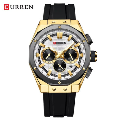 CURREN 8464 Watch for Men 2024 New Multifunctiton Chronograph Men Fashion Blue Silicone Strap Waterproof Calendar Quartz Watches