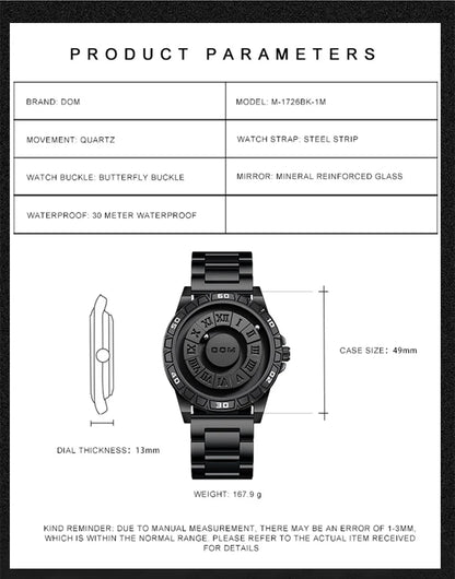 DOM 1726 Classics New Design Magnetic Ball Concept Men Fashion Cool Trend Minimalist Waterproof Leather Quartz Watches