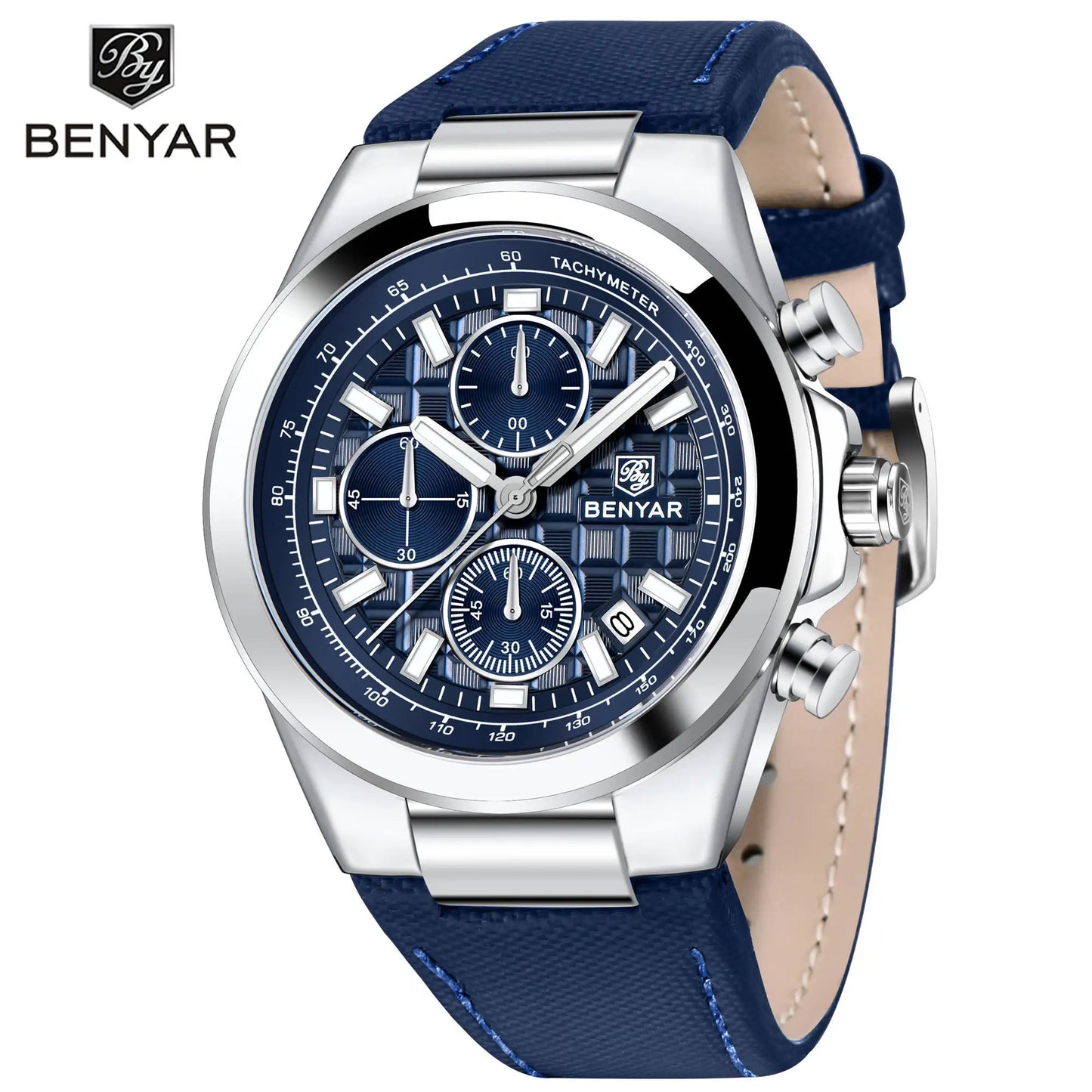 BENYAR Brand Men's 5206M Watches Top Luxury Watch for Men Chronograph Quartz Wristwatch Clock Waterproof Leather Reloj Hombr