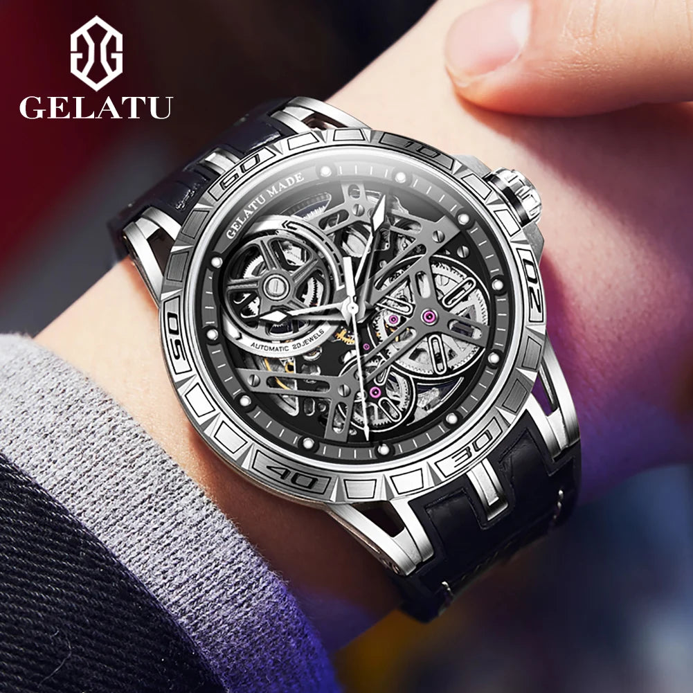 GELATU 6015  Men Watches  Luxury Fashion Waterproof Skeleton Sport Hollowed Custom logo Automatic Mechanical Watch for Man