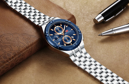 Montre Homme MINI FOCUS MF0471G Luxury Wristwatch Men Stainless Steel Band Chronograph Waterproof Quartz Watches