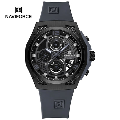 NAVIFORCE Men Sport Watch Fashion Chronograph Silicone Strap Waterproof Calendar Mens Luxury Black Gold Quartz Watches 8051